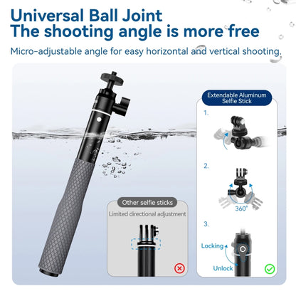 65.4cm Aluminum Alloy Waterproof Ball Head Selfie Stick Diving Shooting Sports Camera Extension Stick, TELESIN WSS-001