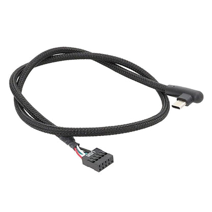Motherboard USB 9Pin To Type-C Elbow Data Cable Braided Network Cable, 60cm Elbow