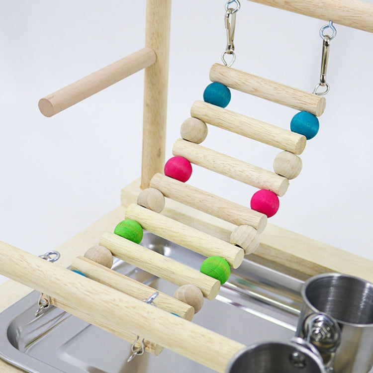 Bird Playground Parrot Playstand Perch Wooden Stand with Feeding Cups