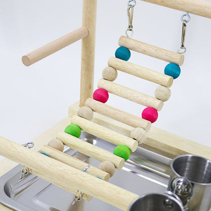 Bird Playground Parrot Playstand Perch Wooden Stand with Feeding Cups