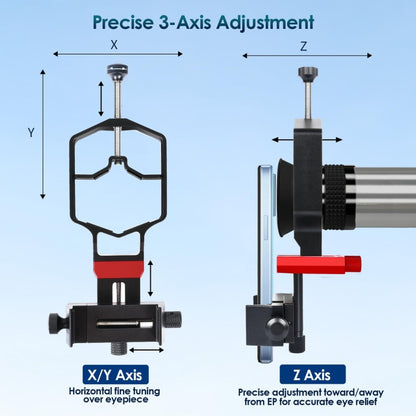 Tridaptor Digiscoping Adapter 3-Axis Telescope Phone Mount For Binocular Monocular Microscope, With Buetooth, Without Bluetooth