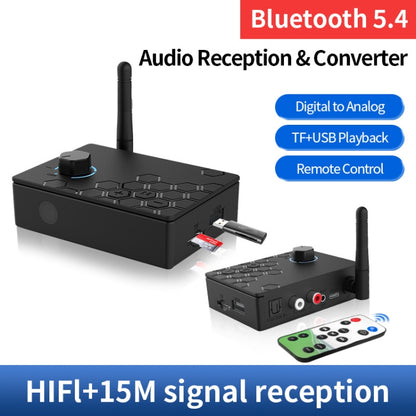 Bluetooth 5.4 Receiver Digital To Analog Card U Disk Converter Adapter With Remote Control, Fiber Optic Conversion, Coaxial Conversion
