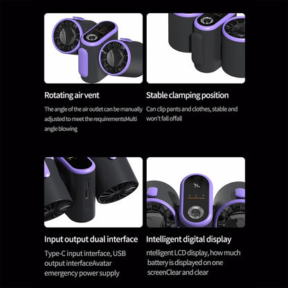 HX-157 Double-head Digital Display Waist-mounted Fan with Emergency Lighting Function
