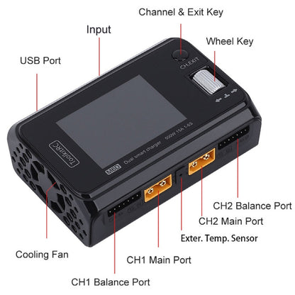 ToolkitRC M6D 500W Toy Airplane Dual Channel Li-Po Battery Balance Charger