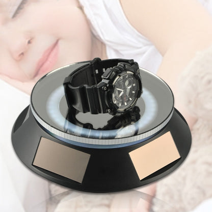 14cm  Solar Energy Spinning Display Stand with LED Light for Jewelry Crystal Product Display, White Transparent, Black Transparent