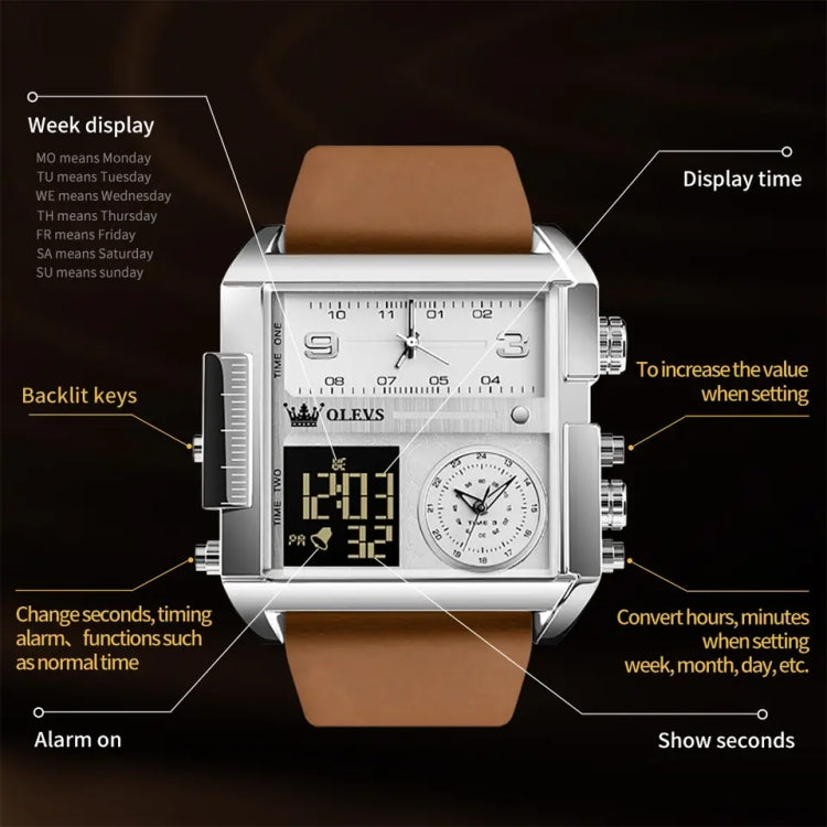 OLEVS 1101 Sports Multi-Function Square Men Quartz Electronic Watch