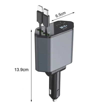 4-In-1 120W Multifunctional USB Retractable Dual-Line Digital Display Car Fast Charger