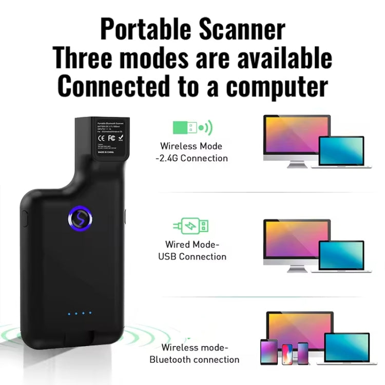 1D Bluetooth Barcode Scanner Wireless Back Clip Phone Barcode Reader, 1D 2D