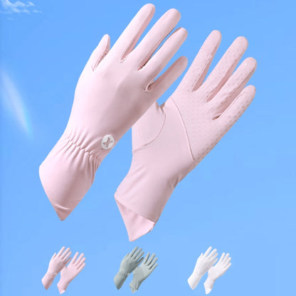 1pair Summer Thin Ice Silk Anti-Slip Sunscreen Sport Riding Finger Gloves, One Size