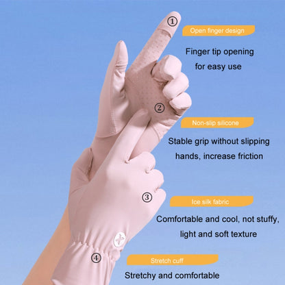 1pair Summer Thin Ice Silk Anti-Slip Sunscreen Sport Riding Finger Gloves, One Size