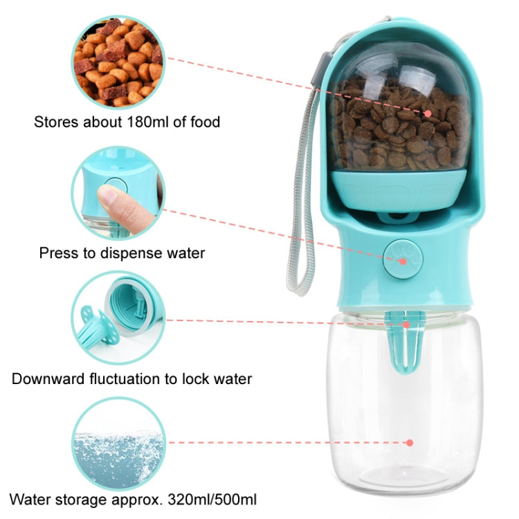 2 In 1 Pet Feeder Dogs Drinking Water Bottle Outdoor Walking Dog Portable Water Cup, 500ml+180ml, 320ml+180ml