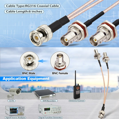BNC Male To Dual BNC Female RG316 Wire Coaxial Connector, 15cm, 30cm