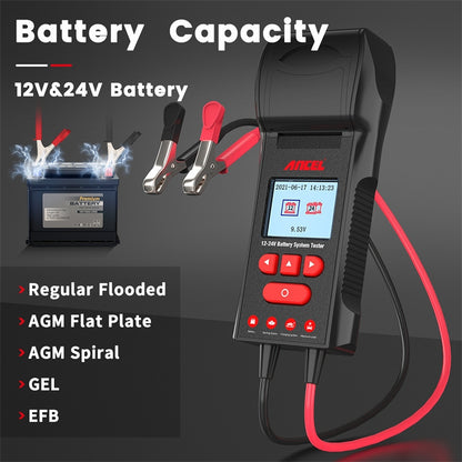 ANCEL 12V/24V Printer-Type Car Battery Tester Battery Power CCA Internal Resistance Life Detector, BST600