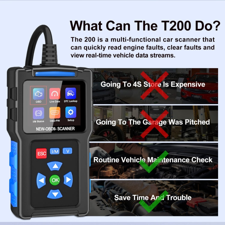 Automobile Fault Diagnostic Instrument OBD2 Engine Tester ELM327, T200