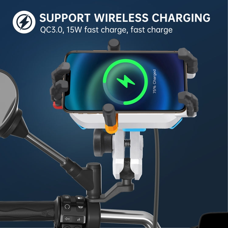 15W Wireless Fast Charging Colorful Motorcycle Shock Absorption Phone Holder, 15W Mirror Mount