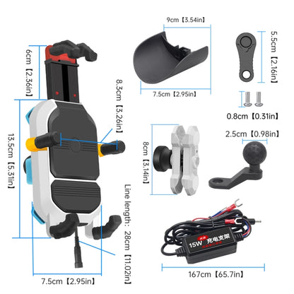 15W Wireless Fast Charging Colorful Motorcycle Shock Absorption Phone Holder, 15W Mirror Mount