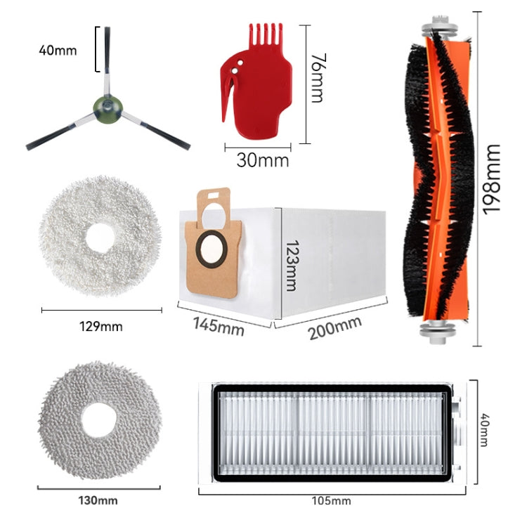 For Dreame L20 Ultra / X20 Pro / X20 Pro Plus Robot Vacuum Accessories, 1pair White Side Brush, 1pair Black Side Brush, 1 Roller Brush, 1 Rubber Brush, 2pcs Filter, 1 White Rag, 1 Gray Rag, 1 Gray -blue Rag, 1 Dust Bag, 1 White Rubber Brush Cover      ...