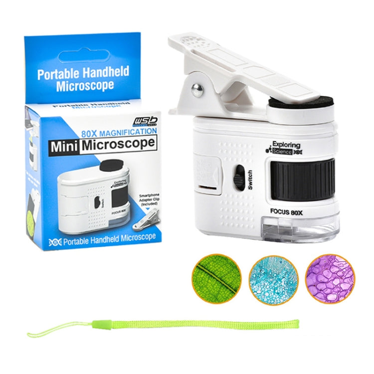 80X Children Mini Portable Microscope Student Antique Jewelry Identification Science Experiment Teaching Toy, With Phone Clip, No Phone Clip