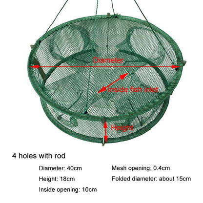 Automatic Folding Fish Net With Support Rod Fishing Cage Lobster Net Fishing Gear, 4 Holes Green, 5 Holes Green