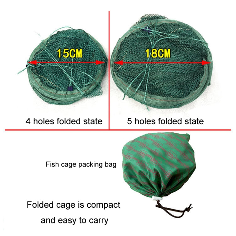 Automatic Folding Fish Net With Support Rod Fishing Cage Lobster Net Fishing Gear, 4 Holes Green, 5 Holes Green
