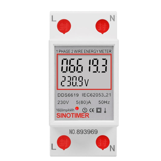 SINOTIMER  DDS6619 80A 230V Din Rail Single Phase Energy Meter Voltage Current Power Meter, Without Backlight, With Backlight
