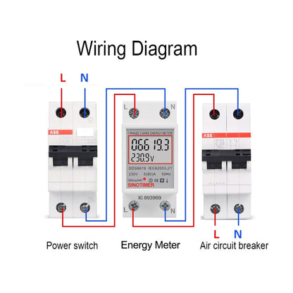 SINOTIMER  DDS6619 80A 230V Din Rail Single Phase Energy Meter Voltage Current Power Meter, Without Backlight, With Backlight