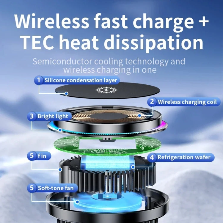 15W Car Wireless Charger Semiconductor Heat Dissipation Mobile Phone Holder RGB Light, X82