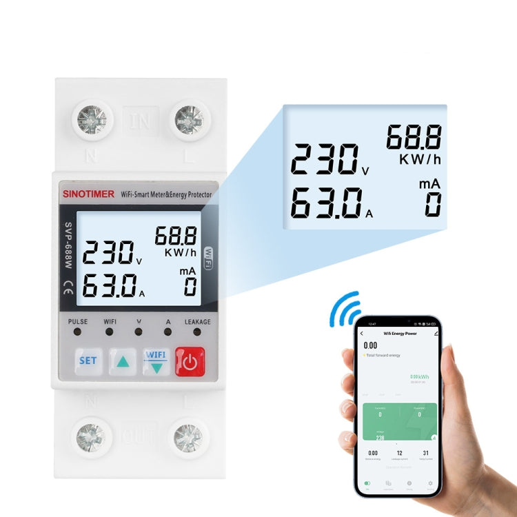 TUYA APP WiFi Smart Circuit Breaker Over Under Voltage Protector, SINOTIMER SVP-688W-L, SINOTIMER SVP-688W
