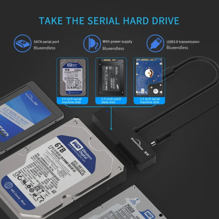 Blueendless US35 USB3.0 To SATA Adapter 2.5 / 3.5-Inch Hard Drive SSD Reader, USB3.0 EU Plug