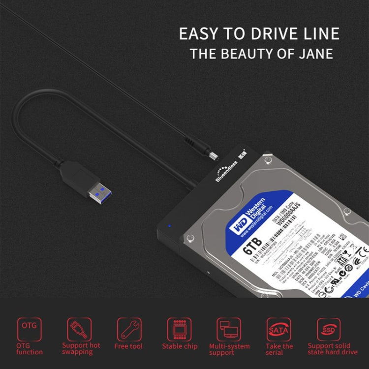 Blueendless US35 USB3.0 To SATA Adapter 2.5 / 3.5-Inch Hard Drive SSD Reader, USB3.0 EU Plug