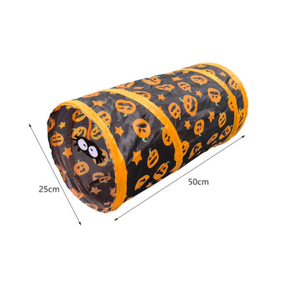 Halloween Pumpkin Cat Passage Tunnel Toy Collapsible Cat Play Tunnel for Indoor Cats, Small, Straight, 3-Way