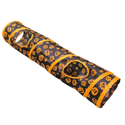 Halloween Pumpkin Cat Passage Tunnel Toy Collapsible Cat Play Tunnel for Indoor Cats, Small, Straight, 3-Way