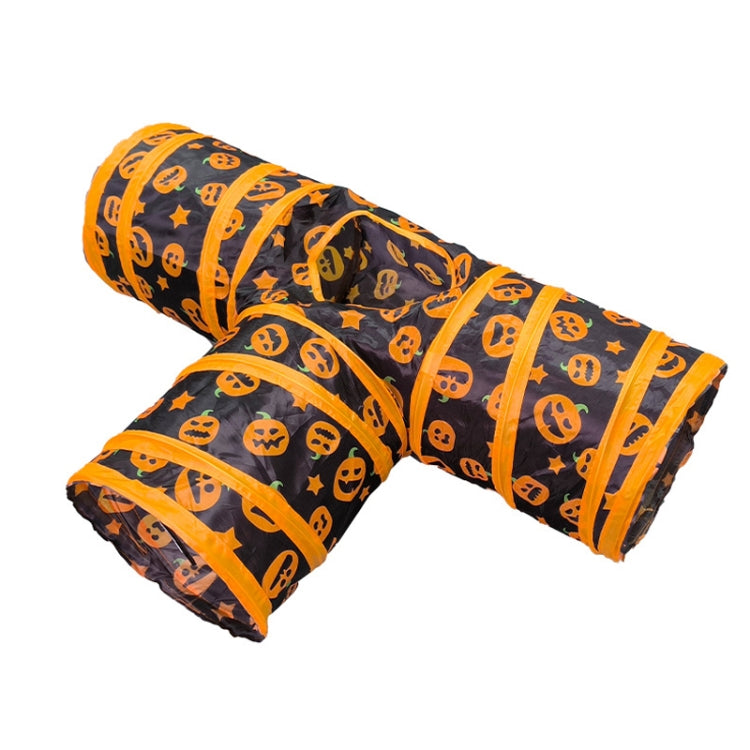 Halloween Pumpkin Cat Passage Tunnel Toy Collapsible Cat Play Tunnel for Indoor Cats, Small, Straight, 3-Way