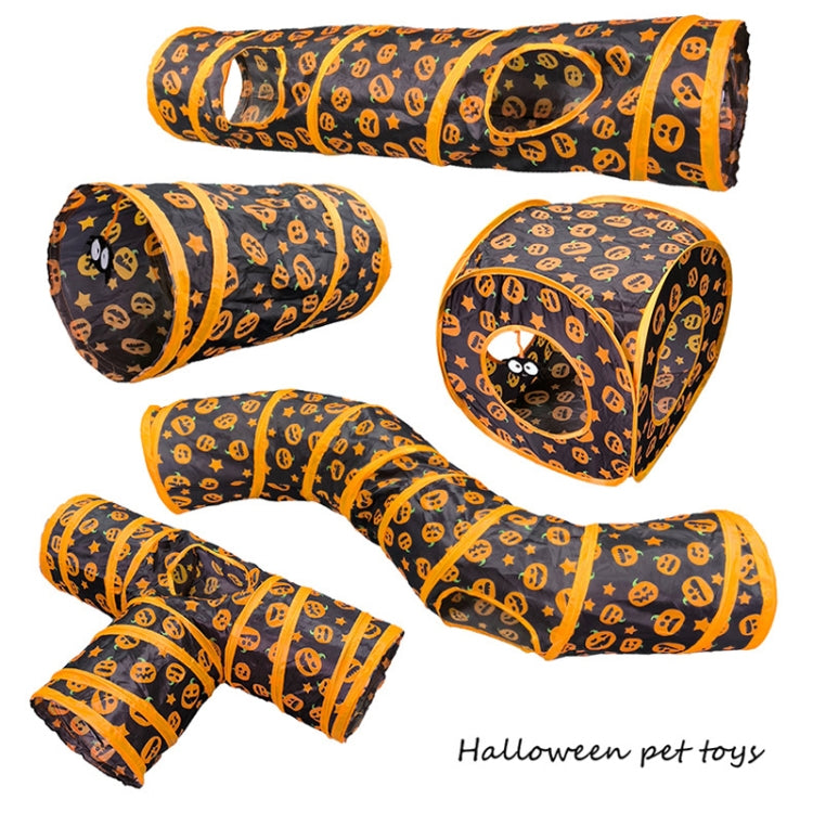 Halloween Pumpkin Cat Passage Tunnel Toy Collapsible Cat Play Tunnel for Indoor Cats, Small, Straight, 3-Way