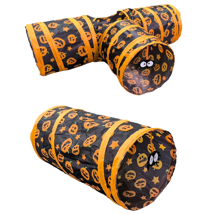 Halloween Pumpkin Cat Passage Tunnel Toy Collapsible Cat Play Tunnel for Indoor Cats, Small, Straight, 3-Way