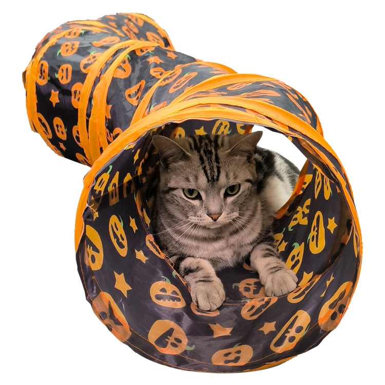 Halloween Pumpkin Cat Passage Tunnel Toy Collapsible Cat Play Tunnel for Indoor Cats, Small, Straight, 3-Way