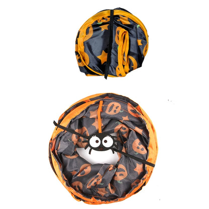 Halloween Pumpkin Cat Passage Tunnel Toy Collapsible Cat Play Tunnel for Indoor Cats, Small, Straight, 3-Way