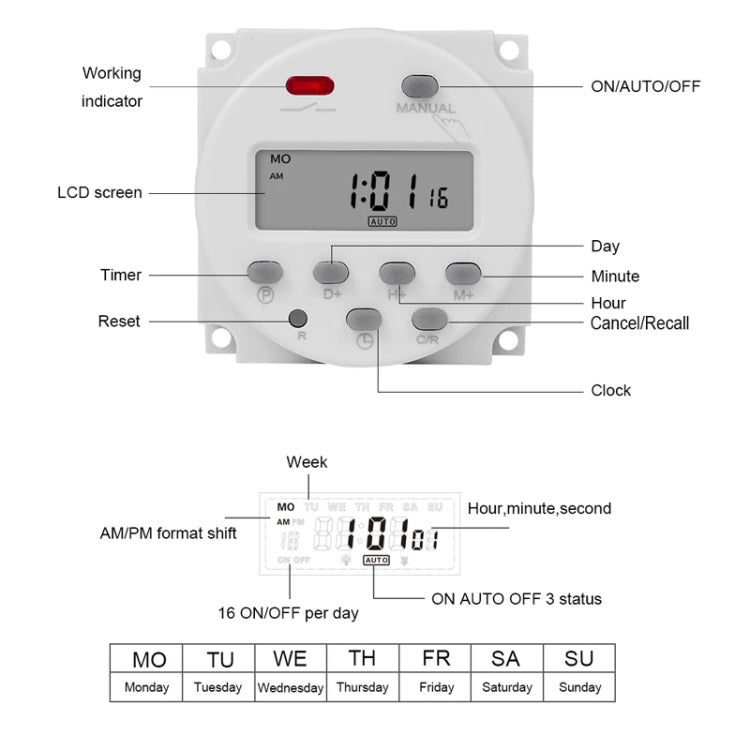 SINOTIMER  CN101A  5V  16A Digital LCD Timer Switch Programmable Timer Controller, 5V