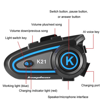KUQIBAO Motorcycle Helmet Long-lasting Waterproof Bluetooth-compatible Headset with Light, K21