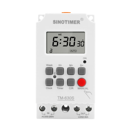 SINOTIMER TM630S-2 220V 30A Timer Switch 1 Second Interval Weekly Programmable Time Relay, 220V