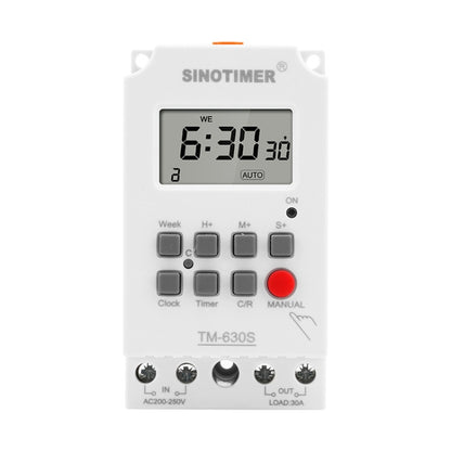 SINOTIMER TM630S-1 110V 30A Timer Switch 1 Second Interval Weekly Programmable Time Relay, 110V