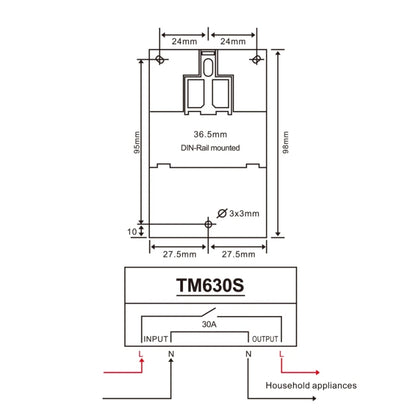 SINOTIMER TM630S-K 85-265V AC 30A Timer Switch 1 Second Interval Weekly Programmable Time Relay, 85-265V