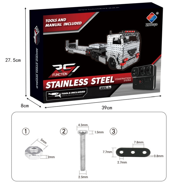 ZBToys Building Blocks Mechanical Toys Hand-Assembled Remote Control Trailer Metal Model, 2011pcs / Box