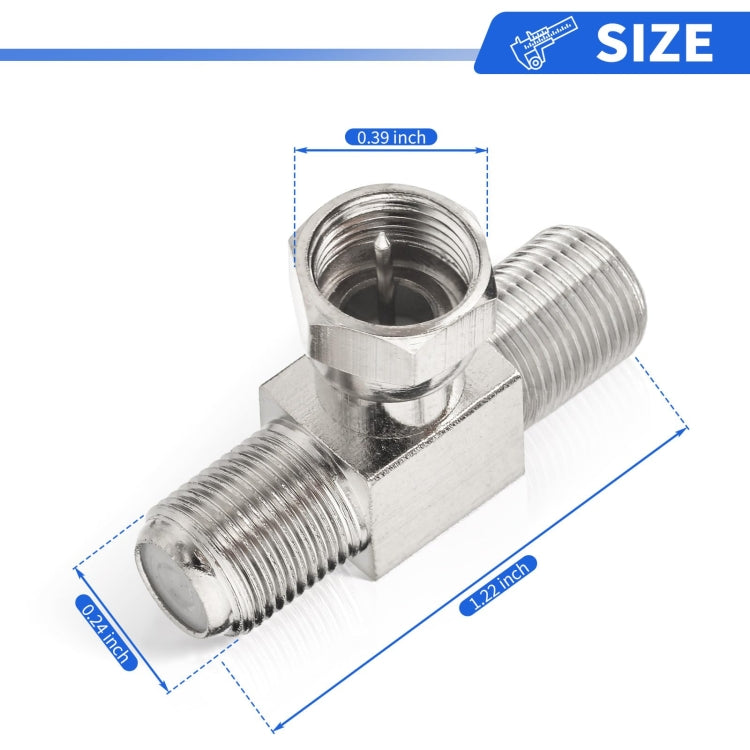F Type Splitter 3 Way Connector F Male To Dual F Female Coaxial Connector Adapter, F Male To Dual F Female