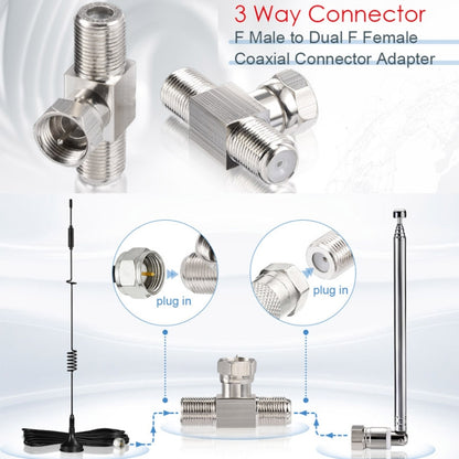 F Type Splitter 3 Way Connector F Male To Dual F Female Coaxial Connector Adapter, F Male To Dual F Female