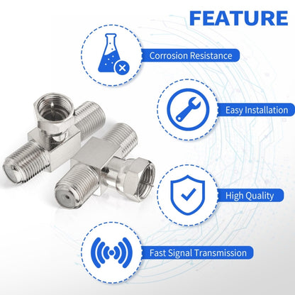 F Type Splitter 3 Way Connector F Male To Dual F Female Coaxial Connector Adapter, F Male To Dual F Female