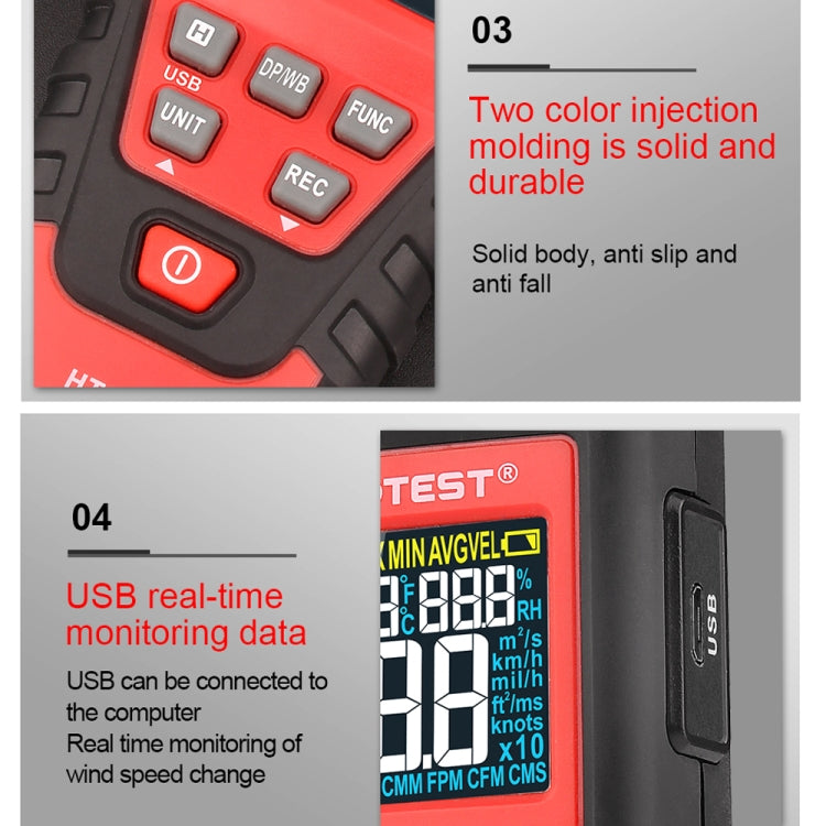 HABOTEST Handheld High-Precision Digital Anemometer With USB, HT625B