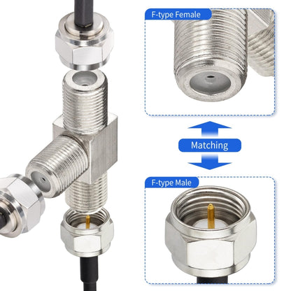 F Type Splitter 3 Way F Female To Dual F Female Coaxial Connector Adapter, F Female To Dual F Female