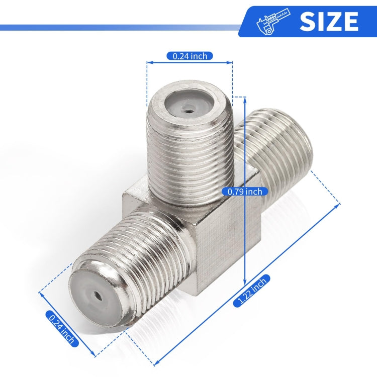 F Type Splitter 3 Way F Female To Dual F Female Coaxial Connector Adapter, F Female To Dual F Female