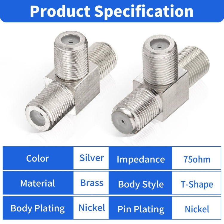 F Type Splitter 3 Way F Female To Dual F Female Coaxial Connector Adapter, F Female To Dual F Female